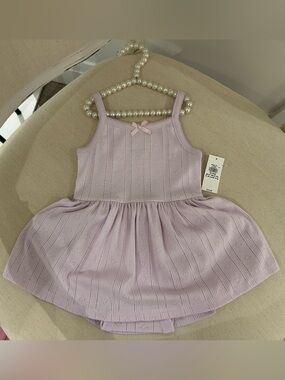 🤍 12~18 Mth Pointelle Knit Lavender Sleeveless Baby Dress with Heart Pattern NWT